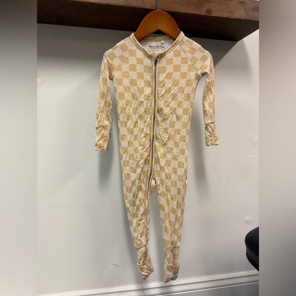 Charming Beige Checkered Kids Footie